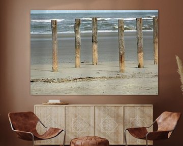 Hölzerne Pfähle am Strand von Zeeland von Patricia Hofmeester