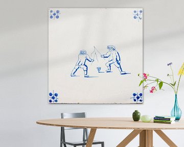  Original antique 17th century Delft blue tile with playing ki by Patricia Hofmeester
