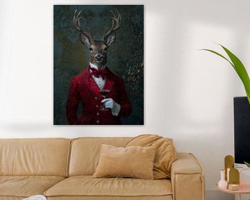 Le cerf rouge - gentleman en velours rouge sur But First Framing