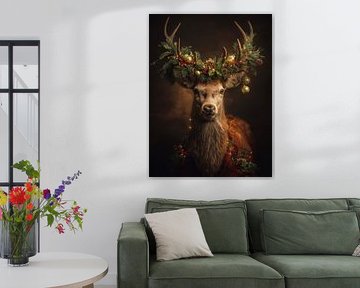 Le cerf de Noël à la lumière dorée sur But First Framing
