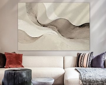 Waves Harmony Abstraction in cream and brown by Mad Dog Art