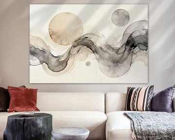 Balance Abstraction in crème en donkergrijs van Mad Dog Art