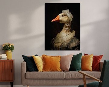 Elegant Renaissance-style goose portrait with historical collar