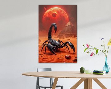 BLUTMOND DES URSPRUNGES: Schwarzer Skorpion vor der ägyptischen Pyramide