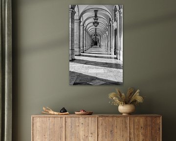 Colonnade of the Rua Augusta in Lisbon in black and white - Timeless elegance by Rolf Schnepp