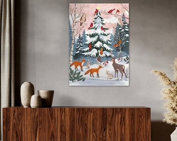 Tiere in einem verschneiten Winterwald