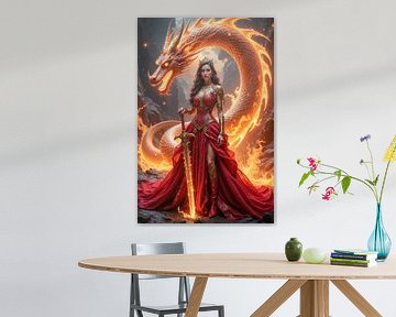 PYRAVIELA: Die Königin der Feuerdrachen mit ihrem magischen Schwert