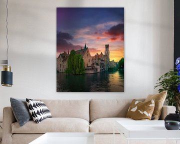Sonnenuntergang über dem Rozenhoedkaai, Brügge von Stefano Orazzini