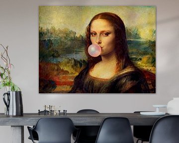 coquine Mona Lisa avec des bulles de chewing-gum peinture sur FRESH Fine Art