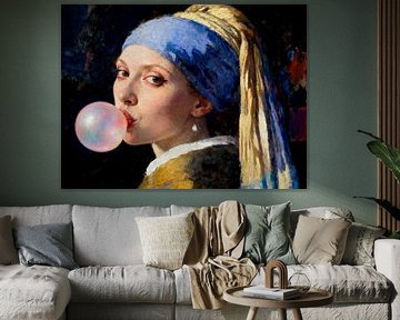 La fille à la boucle d'oreille en perle et à la bulle de chewing-gum sur FRESH Fine Art