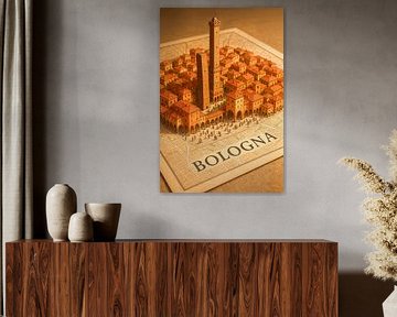Bologna Twee Torens 3D Kaart - Middeleeuws Italië Muurkunst