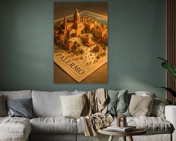 Palermo Cathedral & Palm Trees 3D Map – Sicilian Wall Art by Travel Shop