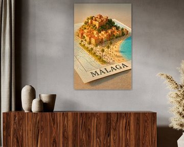 Malaga Alcazaba & Beach 3D Map – Costa del Sol Wall Art by Travel Shop