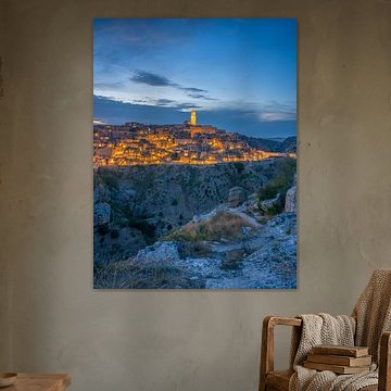 Vue sur les gorges vers Matera de nuit