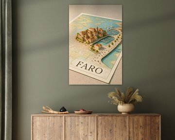 Faro Oude Stad & Jachthaven 3D Kaart - Algarve Hoofdstad Wanddecoratie van Travel Shop