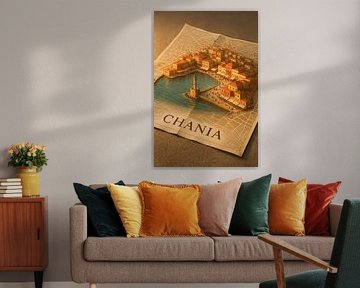 Chania Venetian Harbor 3D Map – Crete Lighthouse Wall Art by Travel Shop