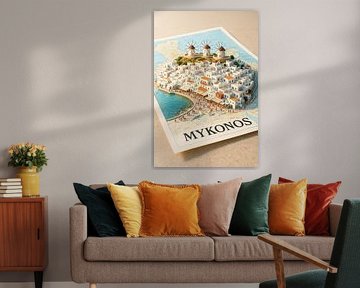 Mykonos Windmills & Little Venice 3D Map – Cyclades Wall Art by Travel Shop
