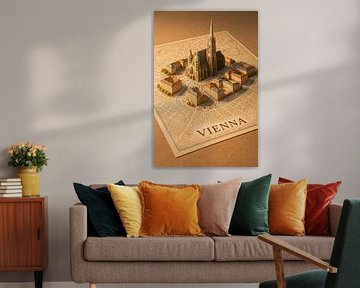 Wenen St. Stephen's Kathedraal 3D Kaart - Oostenrijk Hoofdstad Muur Kunst