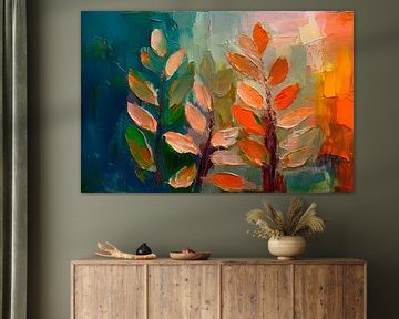 Abstrakte farbenfrohe botanische Kunst: Warme Herbstfarben 3