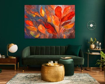 Abstrakte farbenfrohe botanische Kunst: Warme Herbstfarben 2