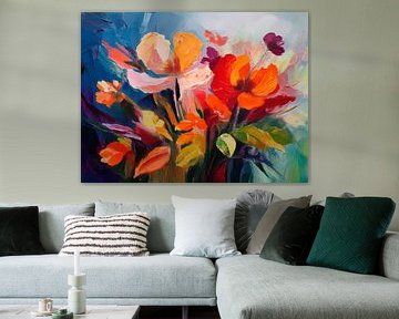 Abstrakte farbenfrohe botanische Kunst: Mehrfarbige Blumen