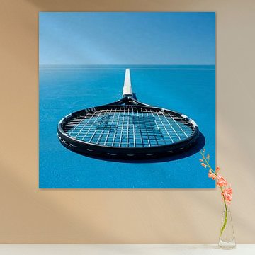 Tennisschläger auf blauem Platz