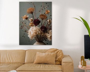 Bouquet of flowers dark grey wall by Esmeé Kiewiet