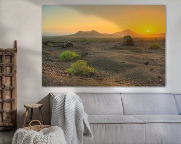 Vulkanlandschaft auf Lanzarote im Zauber des ersten Sonnenlichts