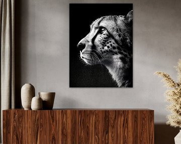 Gepard – Elegantes Seitenprofil in Schwarzweiß