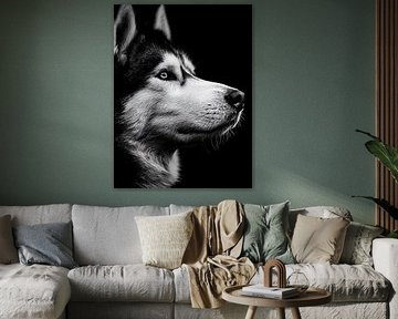 Husky - Expressive black and white animal portrait