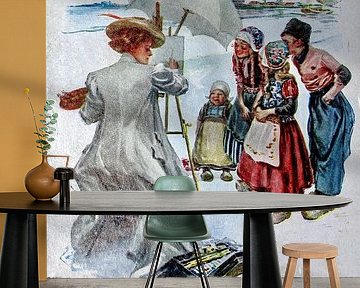 Vintage ansichtkaart van 'Het Amerikaanse meisje in Nederland' u