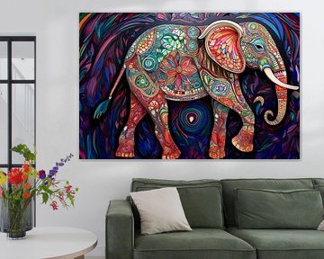 Colorful artsy elephant with gemstones by Patricia Hofmeester