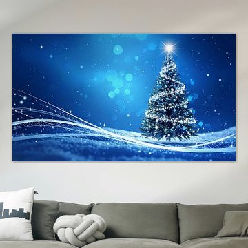 Kerstboom tegen een blauwe achtergrond