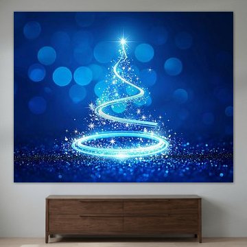 Kerstboom tegen een blauwe achtergrond