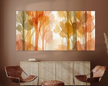 Herbstwald in warmen Farben als Aquarell von Mad Dog Art