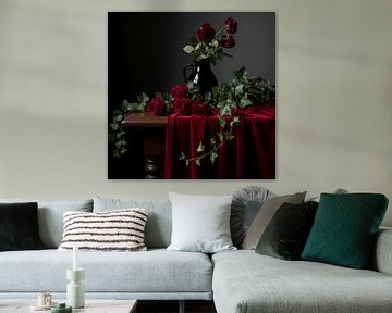 Fading Nocturne Baroque Still Life in Crimson and Shadow by maulana risyad