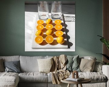 Geometrische harmonie van citrusvruchten Een minimalistisch stilleven van maulana risyad