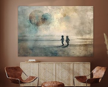 Spielende Kinder unter dem Planetenhimmel - Mystery Painting