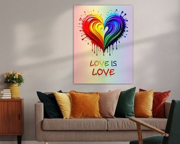 Love Is Love – Pride-Flagge mit Herz als leuchtendes Sinnbild von Vielfalt, Identität und gelebter Solidarität, getragen von Emotion, Farbe und dem Mut zur Sichtbarkeit