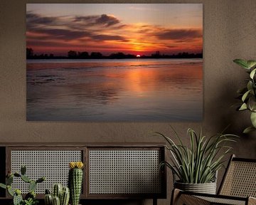 Sunset over natural ice in the floodplain by Willemijn Wolthaus