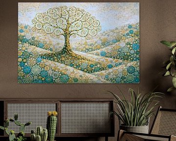 Baum des Lebens mit blaugrünen Kreisen von Claudia Gründler