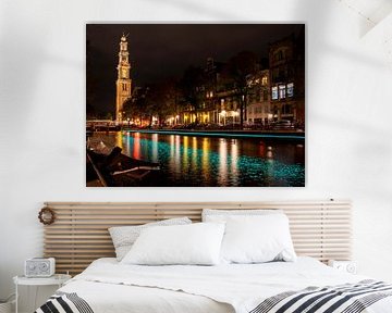 Westertoren by night - iconic silence above the canal by Rachel Mein