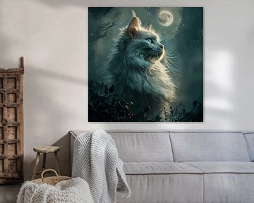 White mystical cat in the moonlight - Gentle silence of the night by Erika Kaisersot