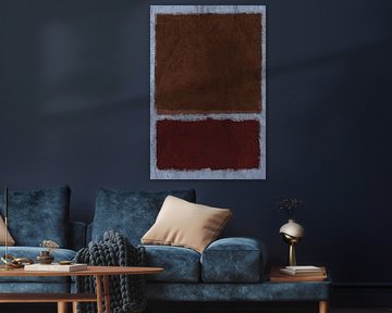 Abstrakte minimalistische Landschaftsmalerei in Braun und Blau von Abstrakte minimalistische Kunst