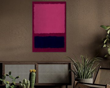 Abstrakte minimalistische Landschaftsmalerei in Neonpink und Weinrot. von Abstrakte minimalistische Kunst
