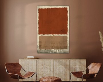 Abstrakte minimalistische Landschaftsmalerei in Terra, Braun und Weiß von Abstrakte minimalistische Kunst