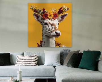 Deer in Bloom on Yellow Background #3