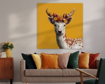 Deer in Bloom on Yellow Background #2