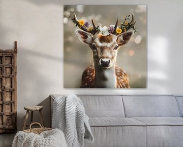 Lente Hertje Met Bloemengewei Zomer