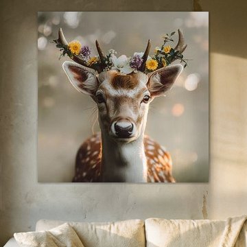 Lente Hertje Met Bloemengewei Zomer